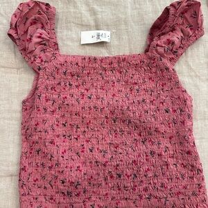 GAP Pink Floral Smocked Blouse